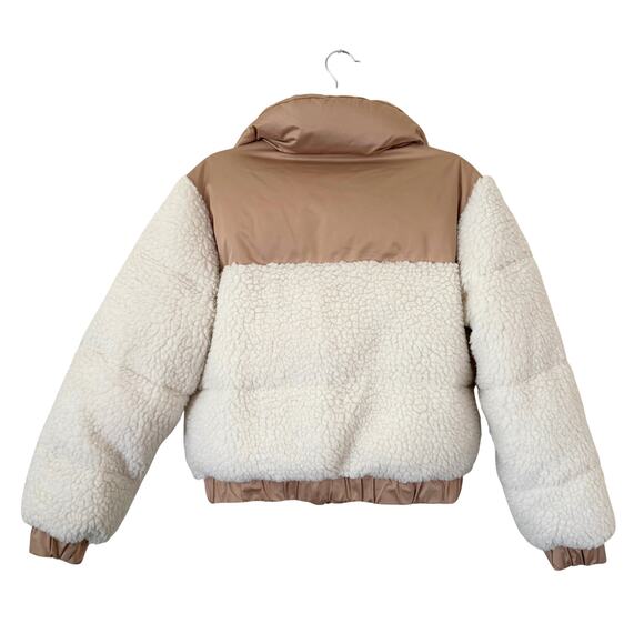 Women's Abercrombie & Fitch Ultra Faux Fur Color Block Mini Puffer Jacket -Small - Picture 3 of 9